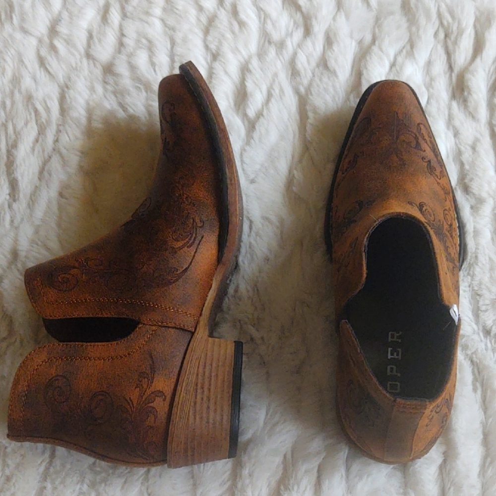 Brown Leather Western-Inspired Women's booties s Ankle Boots faux leather New!